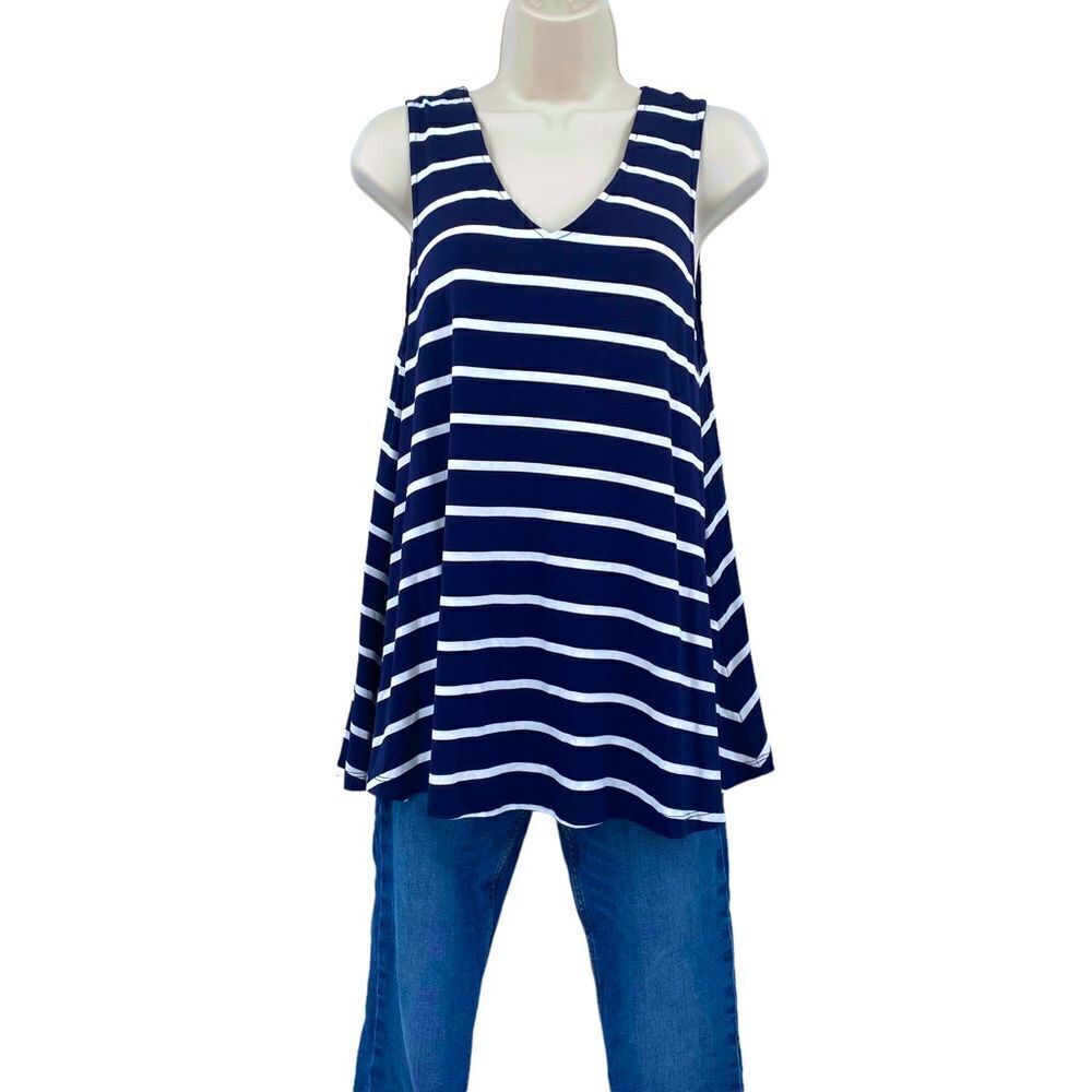 CREMIEUX Flowy Navy & White Striped Tank Size M